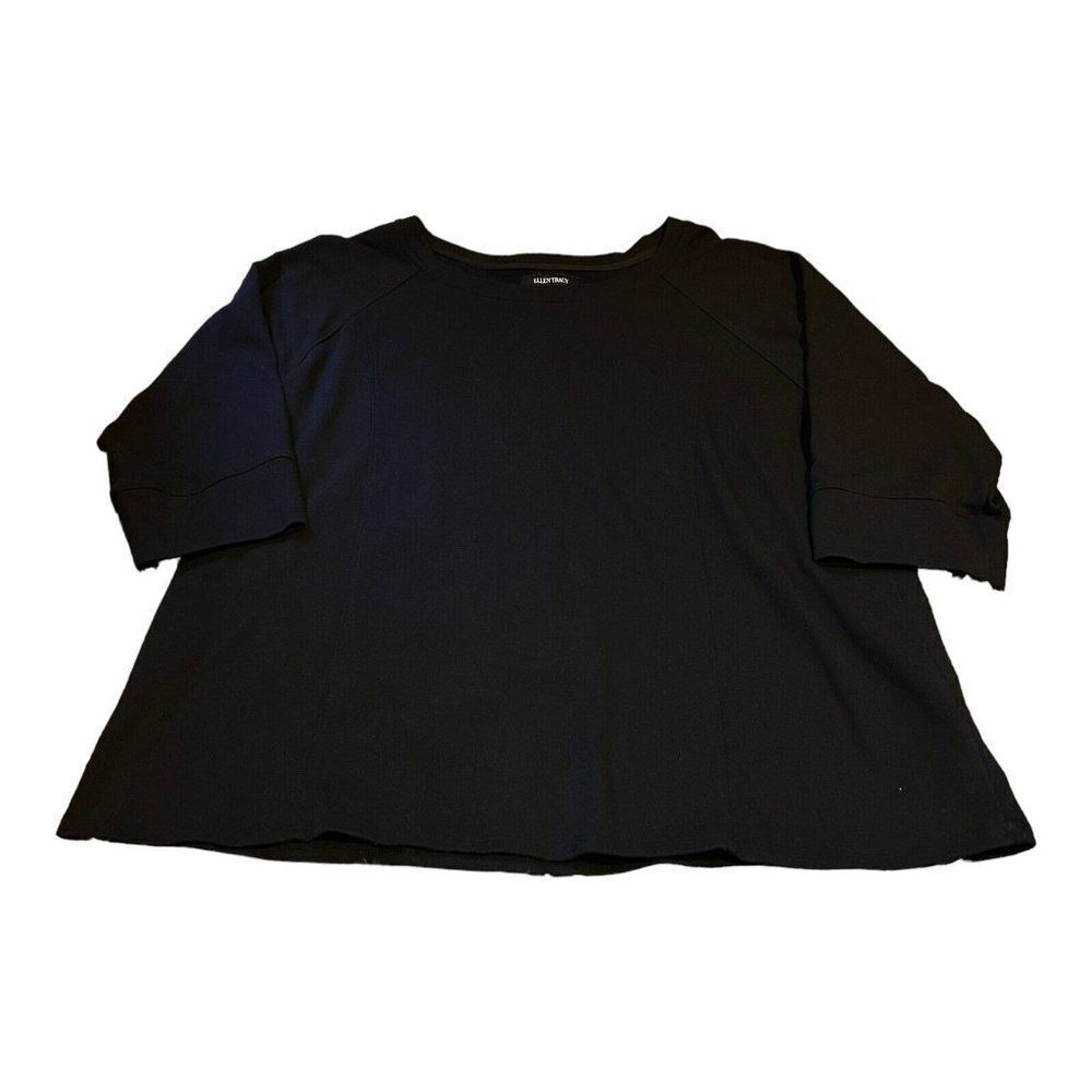 Ellen Tracy Plain Black Women’s Blouse XL Shirt Top Short Sleeve Scoop Neck